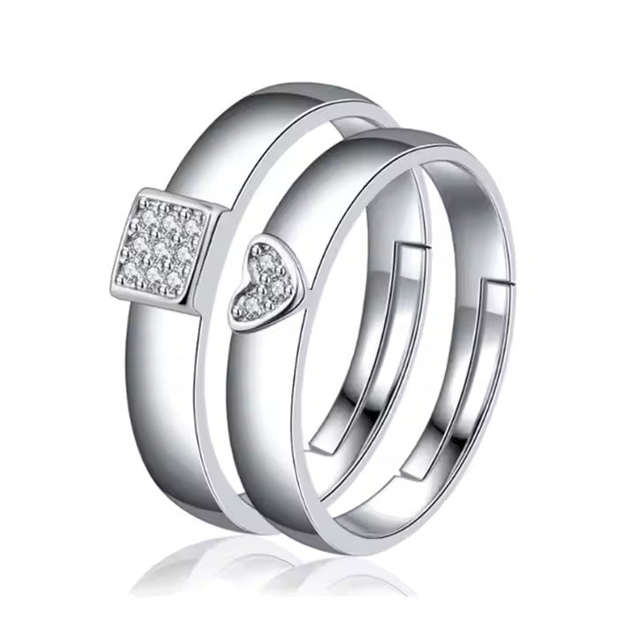 Heart & Square Minimal Couple Rings