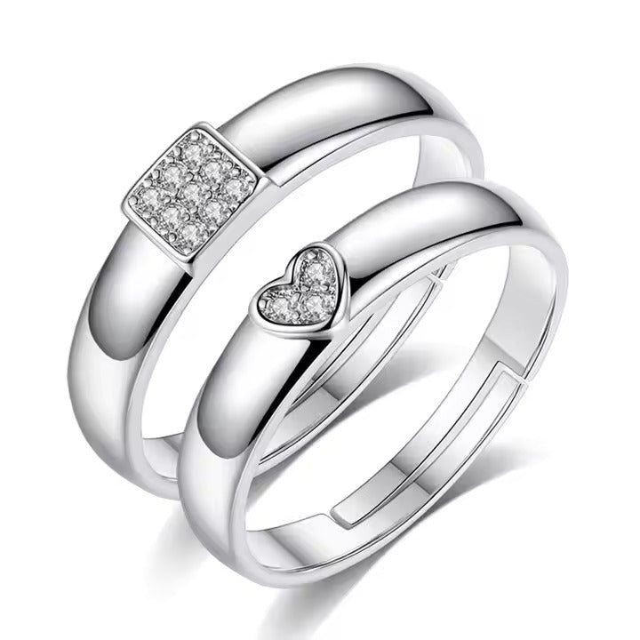 Heart & Square Minimal Couple Rings