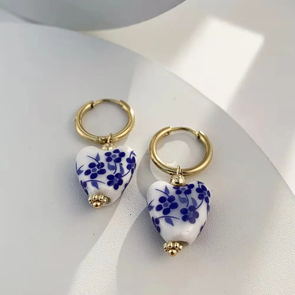 Porcelean Heart Hoops