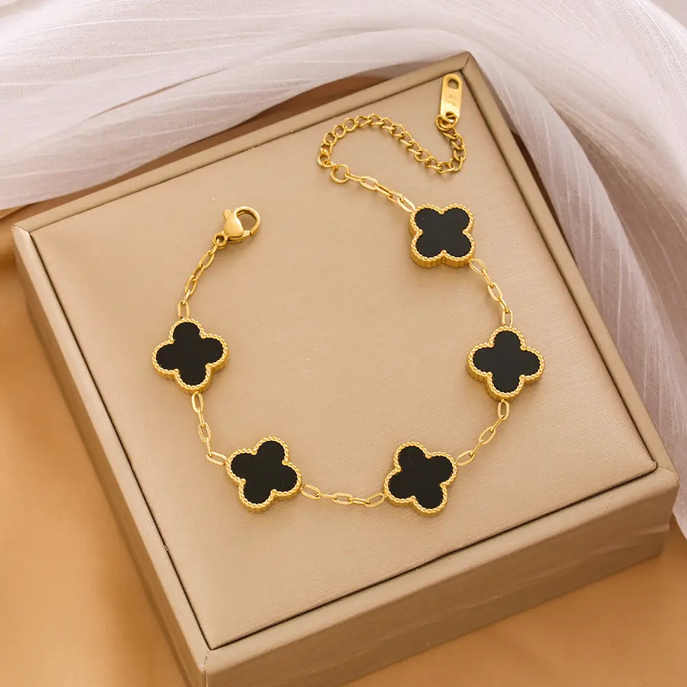 Obsidian Clover Bracelet
