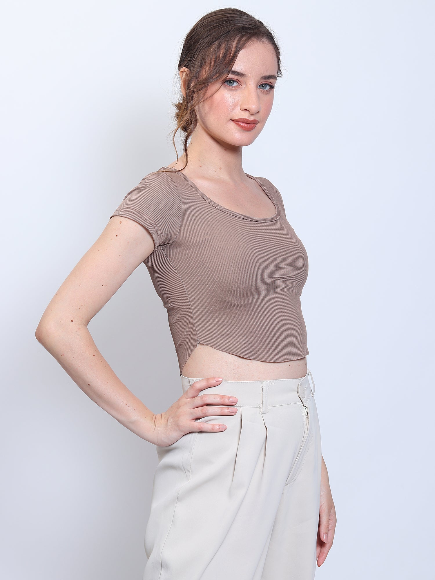 Brown Asymmetric Crop Top