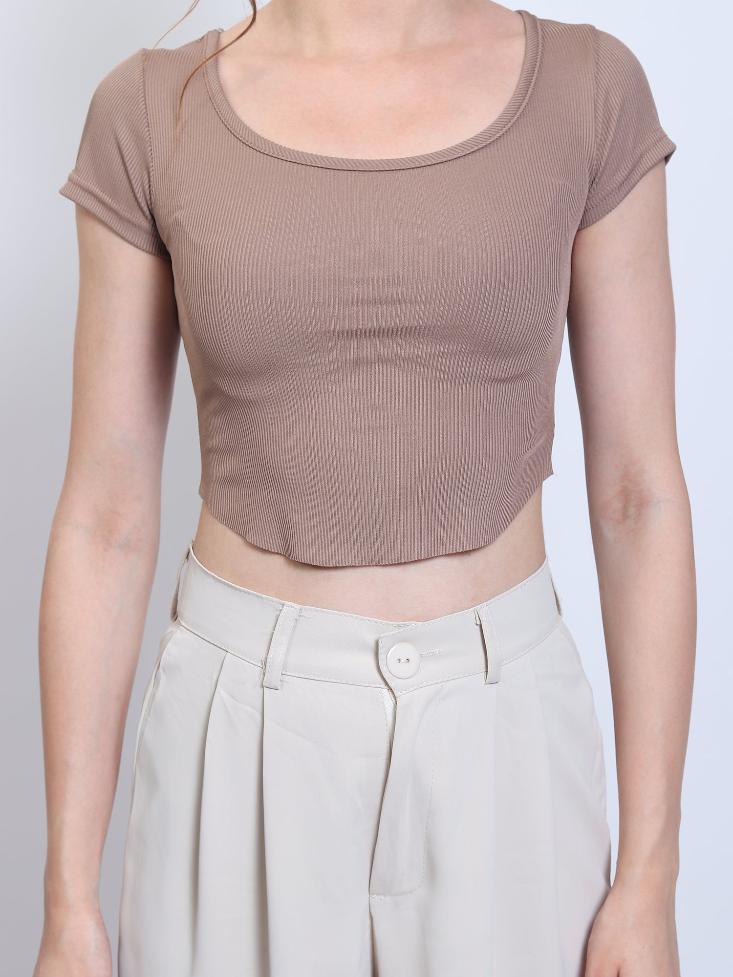 Brown Asymmetric Crop Top