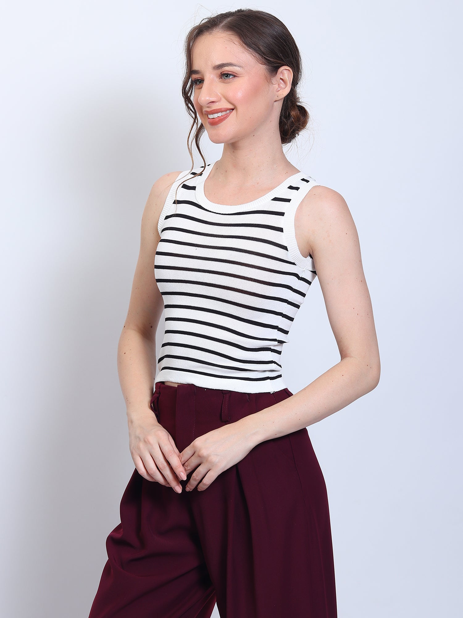 Black and White Striped Sleeveless Top