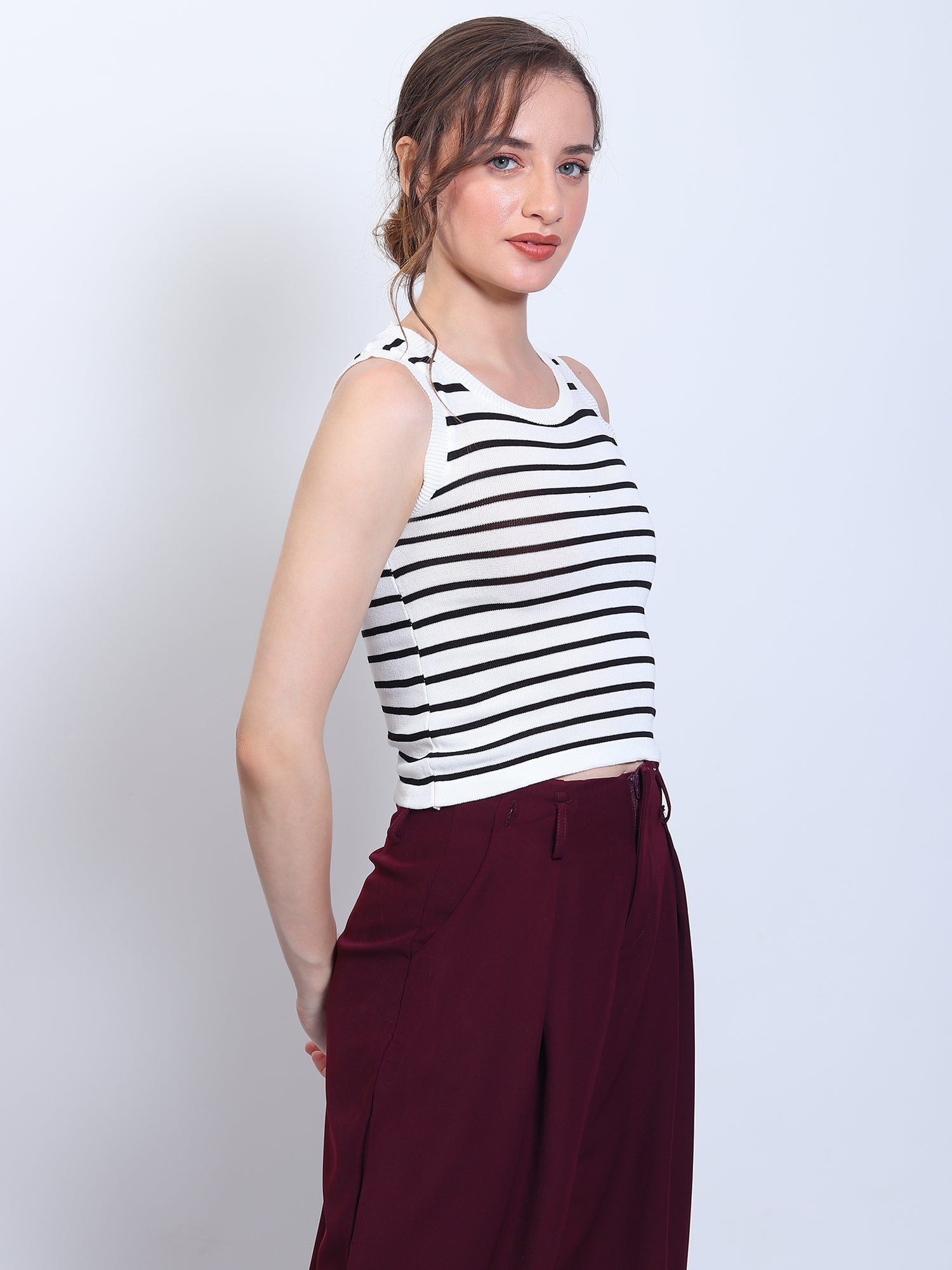 Black and White Striped Sleeveless Top