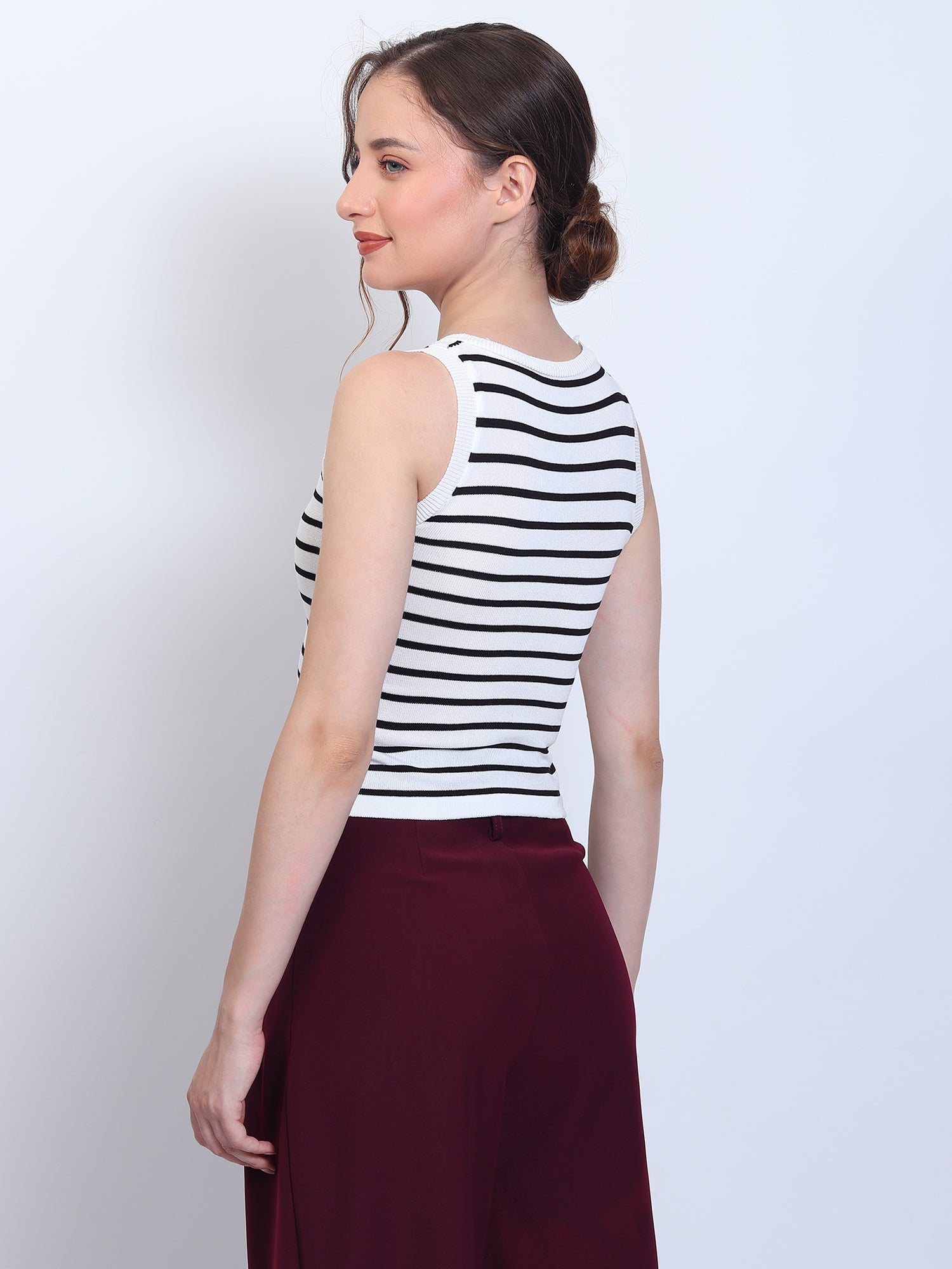 Black and White Striped Sleeveless Top